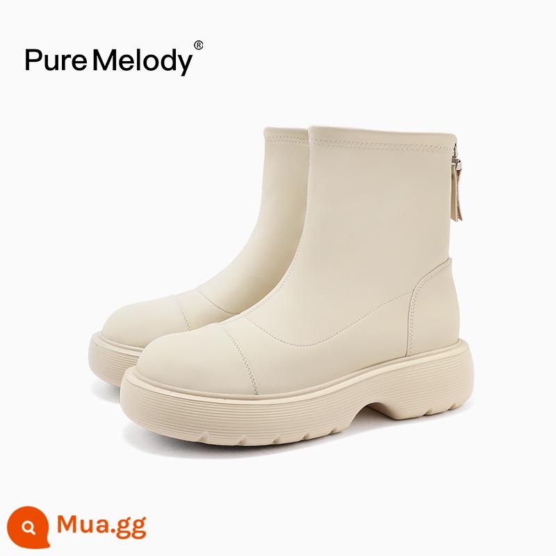 PM Martin Boots Mùa xuân và Mùa thu Boot Boot Boots Boots của Anh Xu hướng trong khi giày da tạm thời bị hỏng Xóa giày phụ nữ - PWQC35SS9602H màu trắng ngà