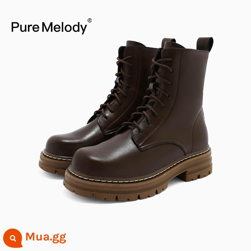 PM Martin Boots Mùa xuân và Mùa thu Boot Boot Boots Boots của Anh Xu hướng trong khi giày da tạm thời bị hỏng Xóa giày phụ nữ - PWQC35MD9504H Nâu