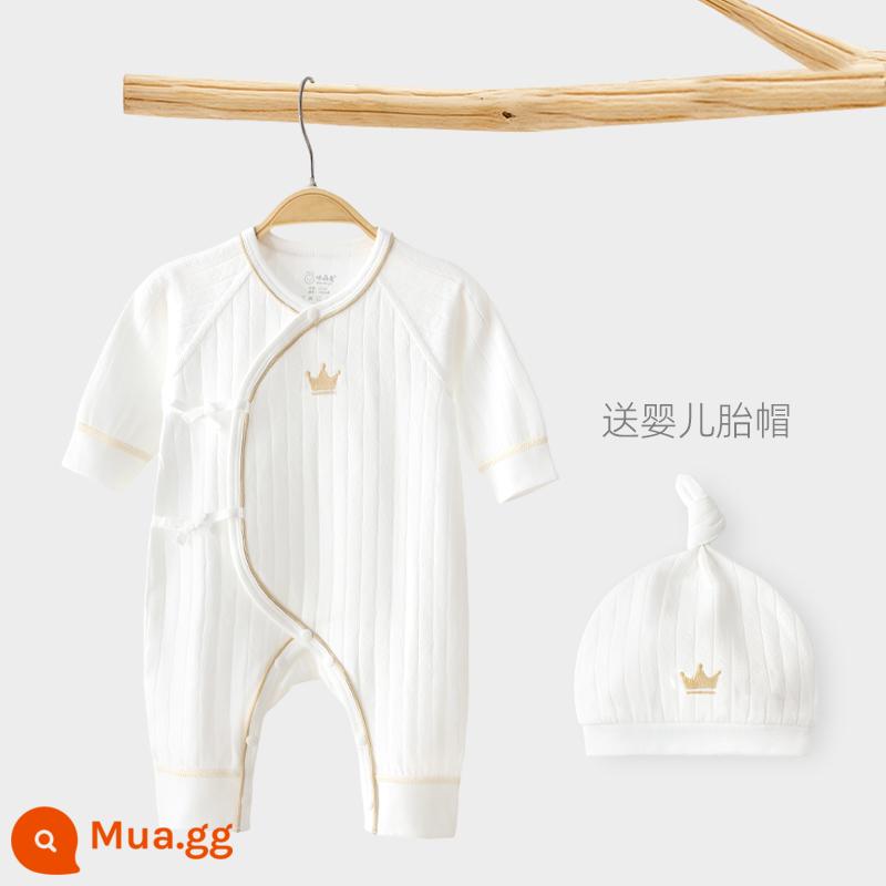 Qiao Thỏ Dễ Thương 0 đến 3 tháng tuổi quần áo trẻ sơ sinh sơ sinh mùa xuân và mùa thu cotton nguyên chất sơ sinh áo liền quần đầy đủ tháng cho bé quần áo trẻ em - Phong cách mùa xuân và mùa thu [Vương miện] (đi kèm mũ thai nhi)