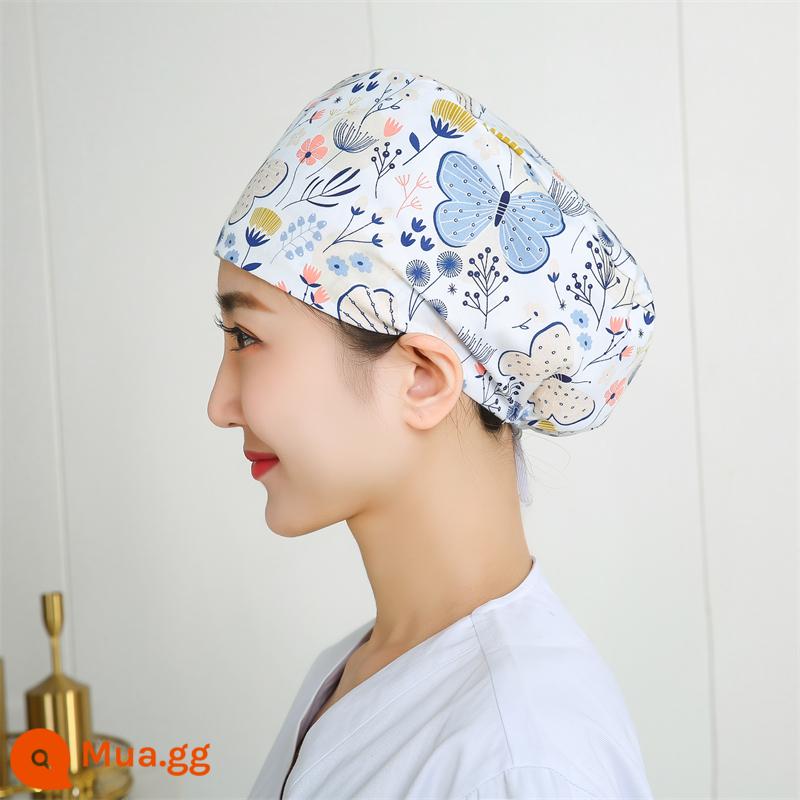 Mũ phòng mổ nữ cotton mũ y tá giam hóa trị bao đầu mũ phòng khám nha khoa bác sĩ làm việc mũ nam - Khóa điều chỉnh hình con bướm màu trắng