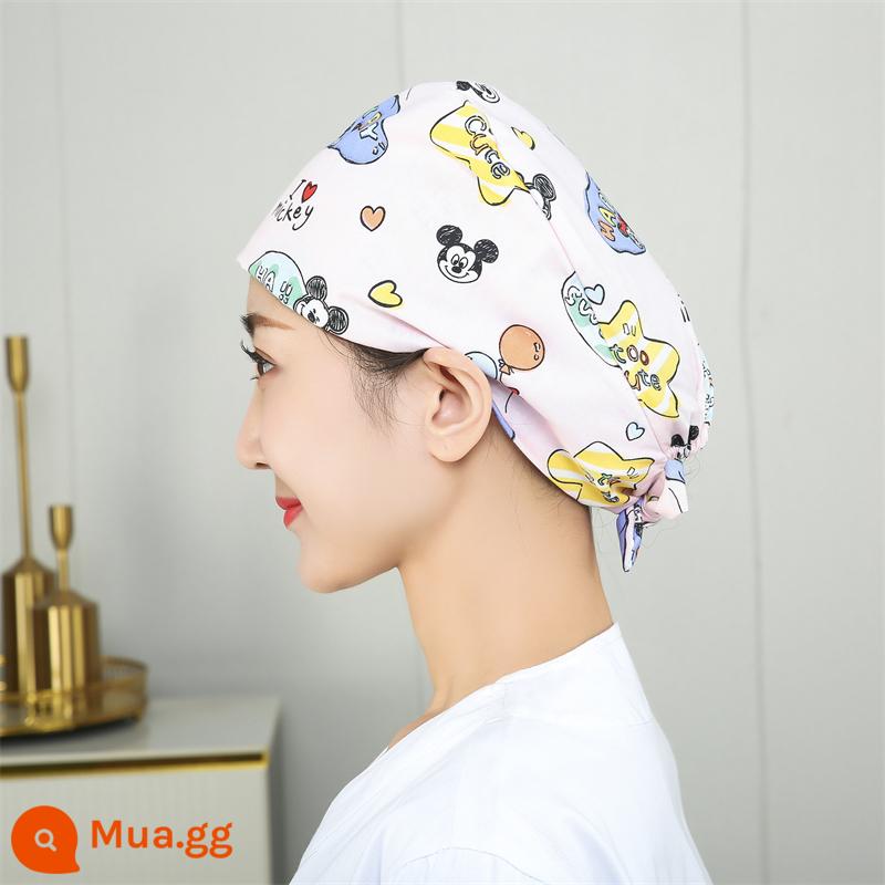 Mũ phòng mổ nữ cotton mũ y tá giam hóa trị bao đầu mũ phòng khám nha khoa bác sĩ làm việc mũ nam - Yêu màu hồng Mickey