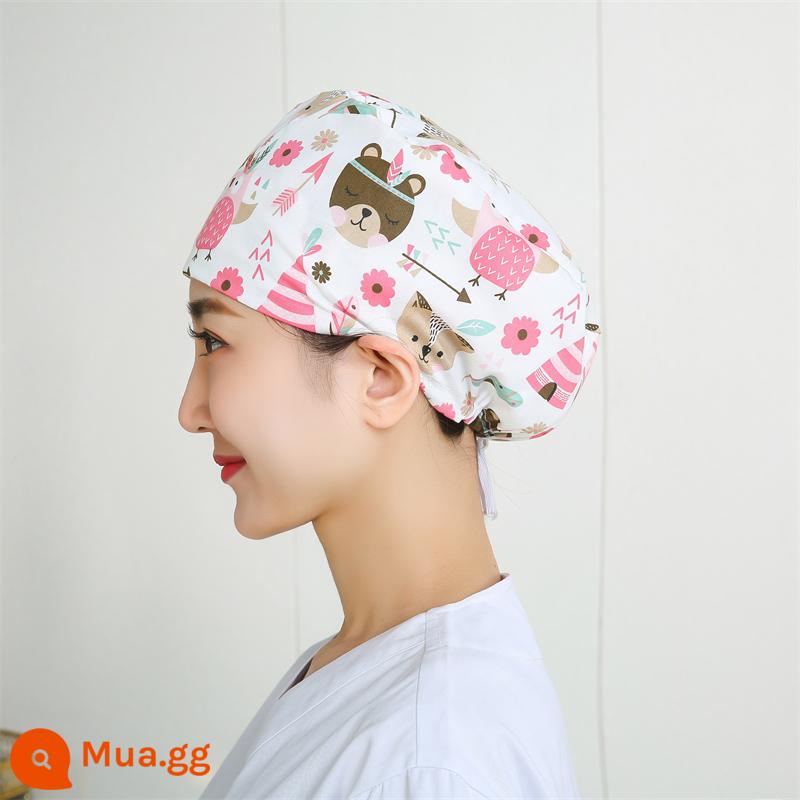 Mũ phòng mổ nữ cotton mũ y tá giam hóa trị bao đầu mũ phòng khám nha khoa bác sĩ làm việc mũ nam - Khóa điều chỉnh gấu hồng