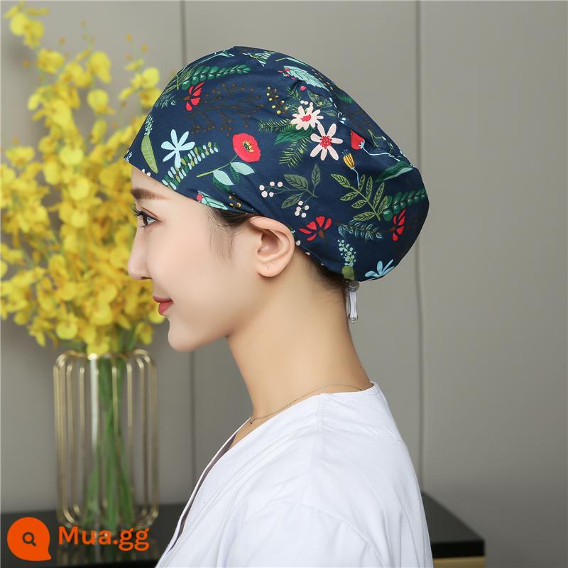 Mũ phòng mổ nữ cotton mũ y tá giam hóa trị bao đầu mũ phòng khám nha khoa bác sĩ làm việc mũ nam - Khóa điều chỉnh cỏ xanh hải quân