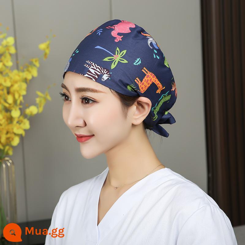 Mũ phòng mổ nữ cotton mũ y tá giam hóa trị bao đầu mũ phòng khám nha khoa bác sĩ làm việc mũ nam - hươu ngựa vằn xanh