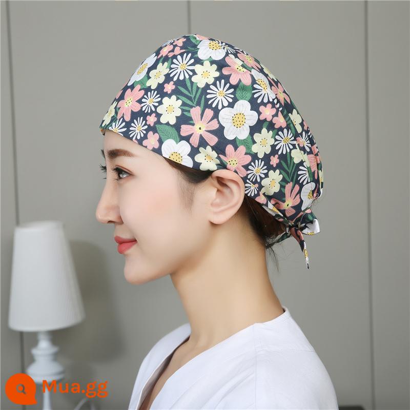 Mũ phòng mổ nữ cotton mũ y tá giam hóa trị bao đầu mũ phòng khám nha khoa bác sĩ làm việc mũ nam - hoa màu hồng lục lam