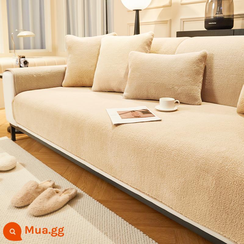 Lông Cừu Nhung Sofa Đệm Mùa Đông Dày Sang Trọng Đệm Chống Trơn Trượt Da Ghế Sofa Mùa Thu Đông Đệm Khăn Vải - Cashmere ấm áp màu trắng nhạt