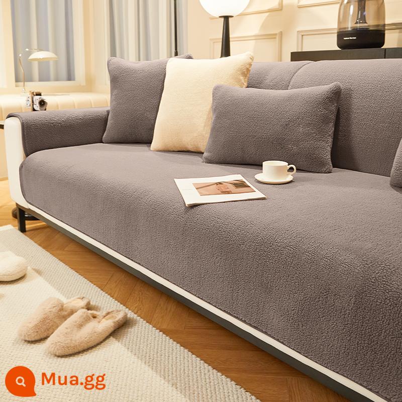 Lông Cừu Nhung Sofa Đệm Mùa Đông Dày Sang Trọng Đệm Chống Trơn Trượt Da Ghế Sofa Mùa Thu Đông Đệm Khăn Vải - Cashmere ấm áp-xám đậm