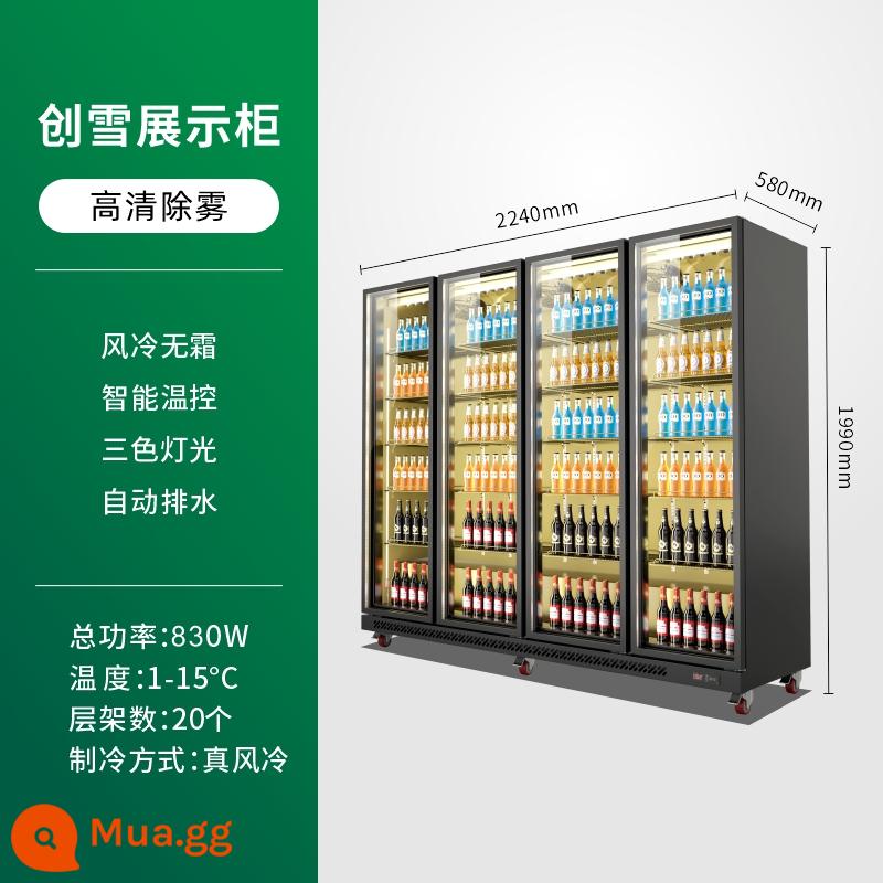 Tủ bia Chuangxue tủ lạnh trưng bày tủ lạnh bốn cửa quầy bar thương mại tủ đông siêu thị giữ tươi tủ đồ uống ba cửa - [Xóa sương mù cao] Đèn ba màu bốn cửa 2240/580/1990