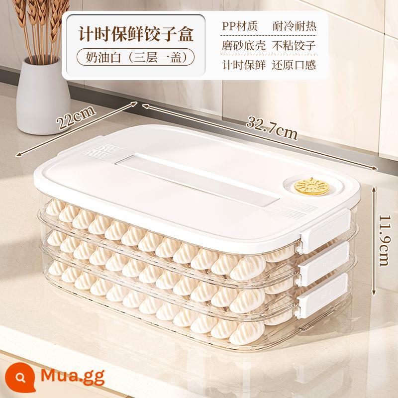 Bánh xếp áp chảo hộp bảo quản tủ lạnh Bánh xếp áp chảo hộp đông lạnh cấp thực phẩm hoành thánh Bánh xếp áp chảo hộp đông lạnh khay đựng tay - Màu trắng ngọc trai 3 lớp [xách tay] có thể đựng được 210 chiếc bánh bao