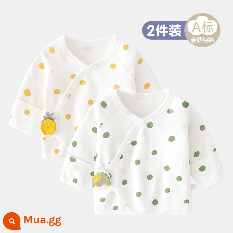 2 gói cho bé 0-3 tháng tuổi áo hở lưng không xương bằng vải cotton nguyên chất mùa xuân, mùa thu và mùa đông áo sơ sinh mỏng và quần áo mùa hè - Phong cách bốn mùa - 2 miếng (Chấm Dứa + Chấm Voi Nhỏ)