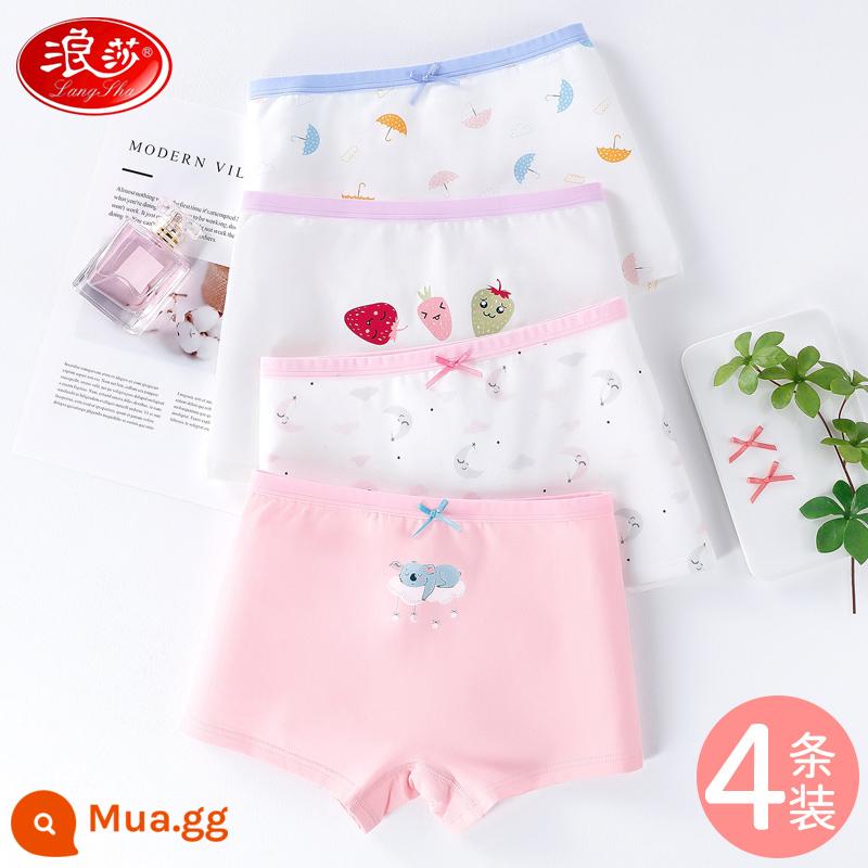 Langsha quần lót trẻ em 100% cotton bé gái không kẹp mông quần lót boxer bé gái cotton thoáng khí - Bộ 4 quần lót bé gái [206+207 kiểu]