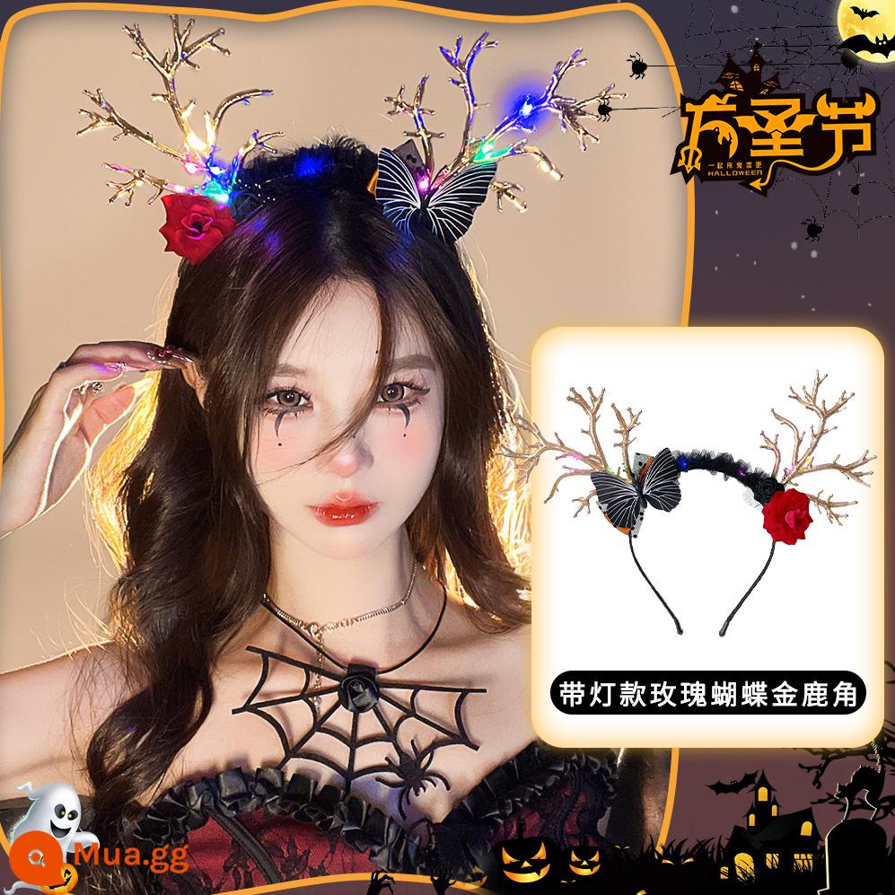 Halloween mũ đội đầu hình ảnh ngộ nghĩnh đạo cụ cos phụ kiện cài áo dạ quang tóc vòng tóc trang trí phụ kiện tóc tóc vòng - Gạc vàng hồng bướm có đèn