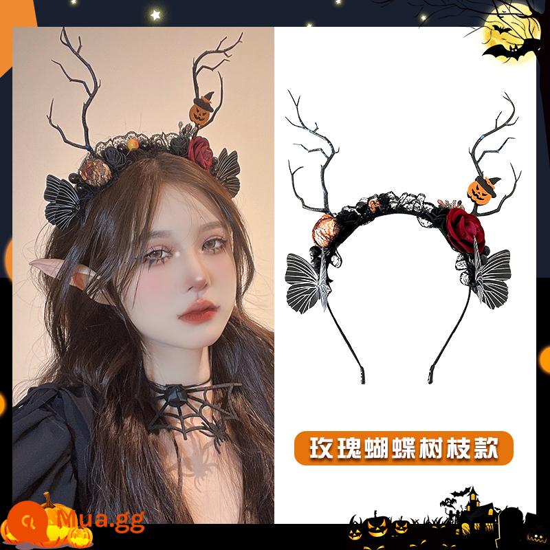 Halloween mũ đội đầu hình ảnh ngộ nghĩnh đạo cụ cos phụ kiện cài áo dạ quang tóc vòng tóc trang trí phụ kiện tóc tóc vòng - Băng đô nhánh hoa hồng bướm