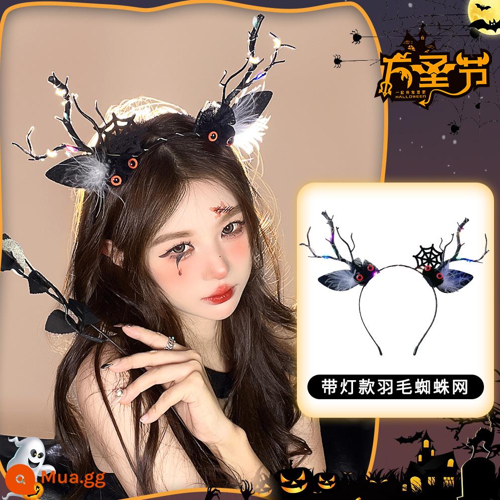 Halloween mũ đội đầu hình ảnh ngộ nghĩnh đạo cụ cos phụ kiện cài áo dạ quang tóc vòng tóc trang trí phụ kiện tóc tóc vòng - Băng đô chi nhánh mạng nhện có đèn chiếu sáng