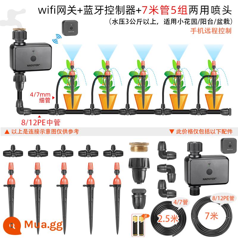 nadster điện thoại di động điều khiển từ xa tưới cây tự động tạo tác không dây WiFi thời gian tưới nước thiết bị tưới thông minh - Cổng + Bộ điều khiển Bluetooth + 5 bộ đầu cắm nối đất đa năng