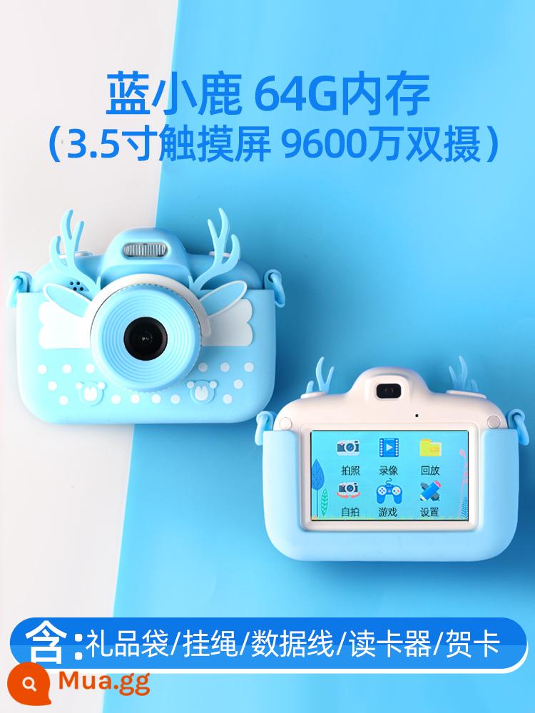 Đồ chơi máy ảnh trẻ em có thể chụp ảnh và in kỹ thuật số Polaroid lưới màu đỏ sinh viên mini bé gái HD - Blue Deer Plus 64G Standard Edition [màn hình cảm ứng 3.0, camera kép 100 triệu]