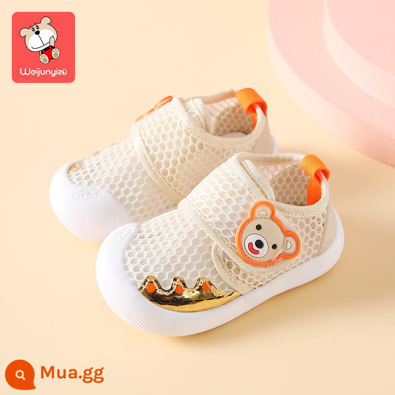 Giày tập đi nữ giày sandal mùa hè giày em bé đế mềm chống trượt xuân thu 0-1 tuổi 3 mặt lưới nam giày lưới thoáng khí - Gấu nhỏ màu be