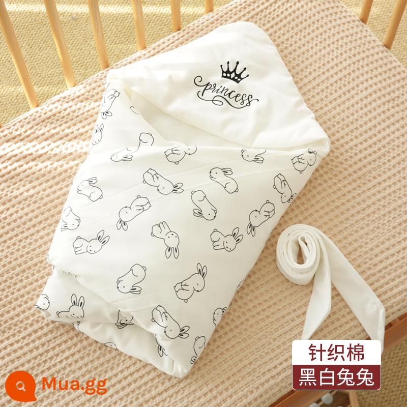 Sơ Sinh Mùa Xuân Và Mùa Thu Cho Bé Nguyên Chất Cotton Chăn Mỏng Sơ Sinh Chống Sốc Phòng Sinh Đầm Cho Tất Cả Các Mùa - Áo chần bông mỏng dệt kim hình thỏ đen trắng (cho mùa xuân hè)