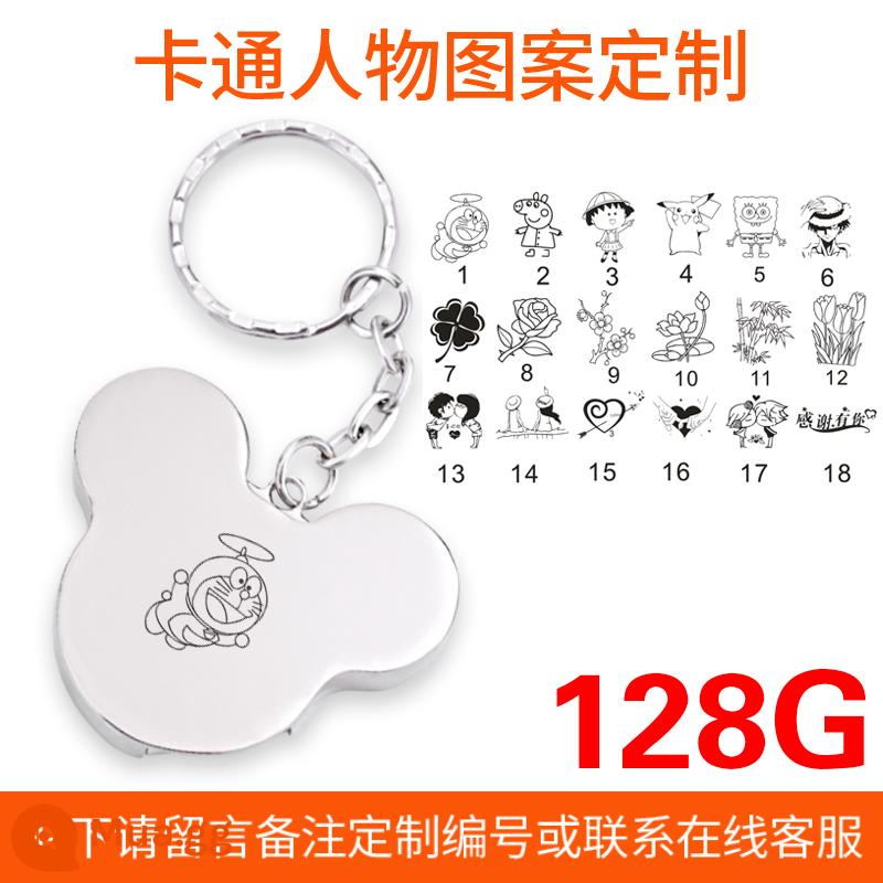 Kim Loại Dễ Thương Đầu Mickey Đèn Flash Dung Lượng Lớn 128G Máy Tính Điện Thoại Di Động Kép Sinh Viên Cô Gái Xe Hơi USB - Bạc 128.G+Tùy chỉnh phim hoạt hình