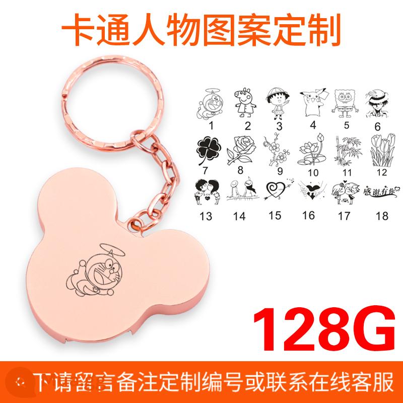 Kim Loại Dễ Thương Đầu Mickey Đèn Flash Dung Lượng Lớn 128G Máy Tính Điện Thoại Di Động Kép Sinh Viên Cô Gái Xe Hơi USB - Vàng hồng 128.G+ tùy chỉnh hoạt hình