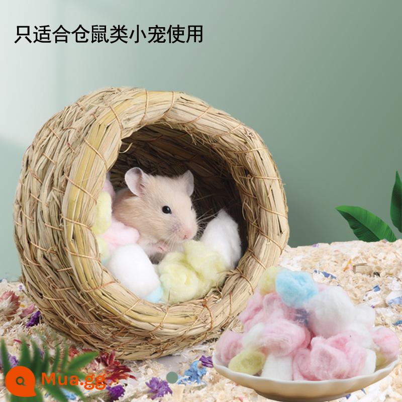 Chuột Lang Totoro Chuột Lang Thỏ Mùa Đông Ấm Áp Đặc Biệt Tổ Cỏ Rơm Thảm Lớn Hamster Hideaway Nhà Đồ Ngủ - Tổ cỏ Hamster + gói bông màu (chỉ thích hợp cho chuột hamster)