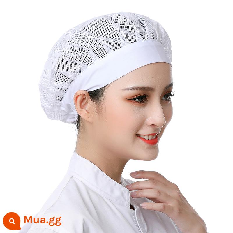 Mũ đầu bếp lưới thoáng khí dùng cho nhà bếp nấu ăn, chống khói dầu và chống rụng tóc, mũ làm việc tại nhà máy thực phẩm - Mũ gấp vành rộng HJ kiểu lưới thoáng khí màu trắng không có vành