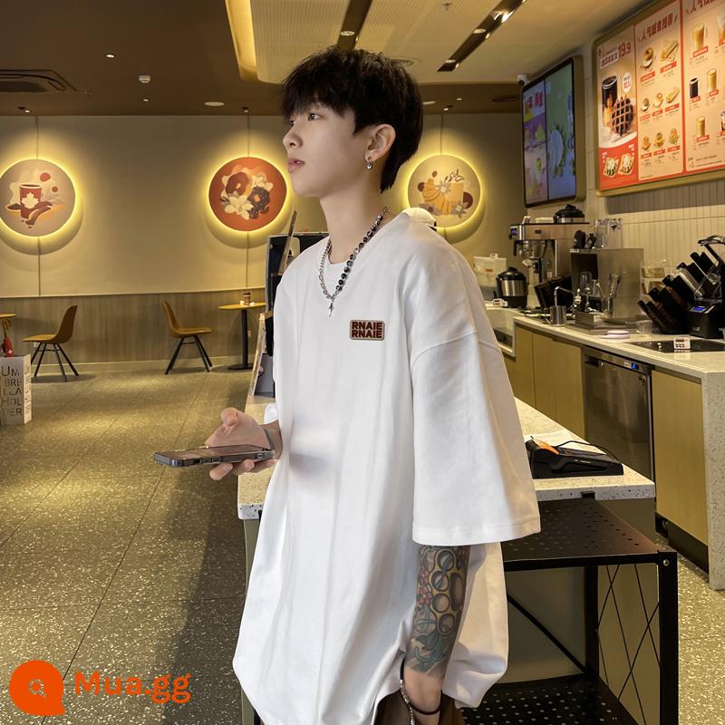 Cotton Mỹ oversize260g nặng T-shirt nam ngắn tay thương hiệu hợp thời trang mùa hè quần áo nửa tay đường phố thời trang - Trắng