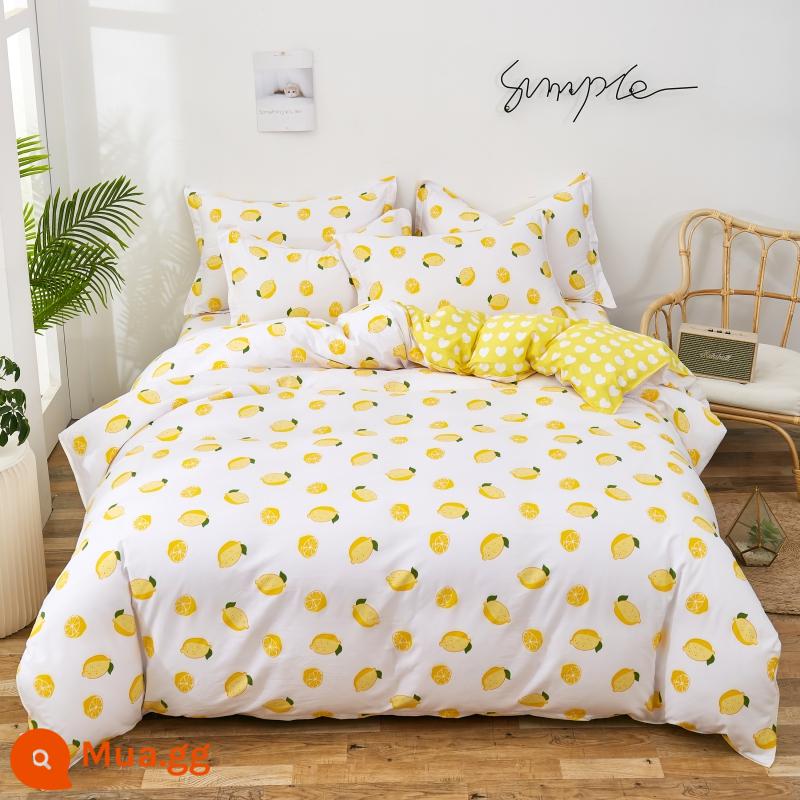 Dâu bông nguyên chất giường 4 món 100 cotton flagship store chăn ga gối cô gái trái tim ins vỏ chăn ga trải giường 3 món - một quả chanh