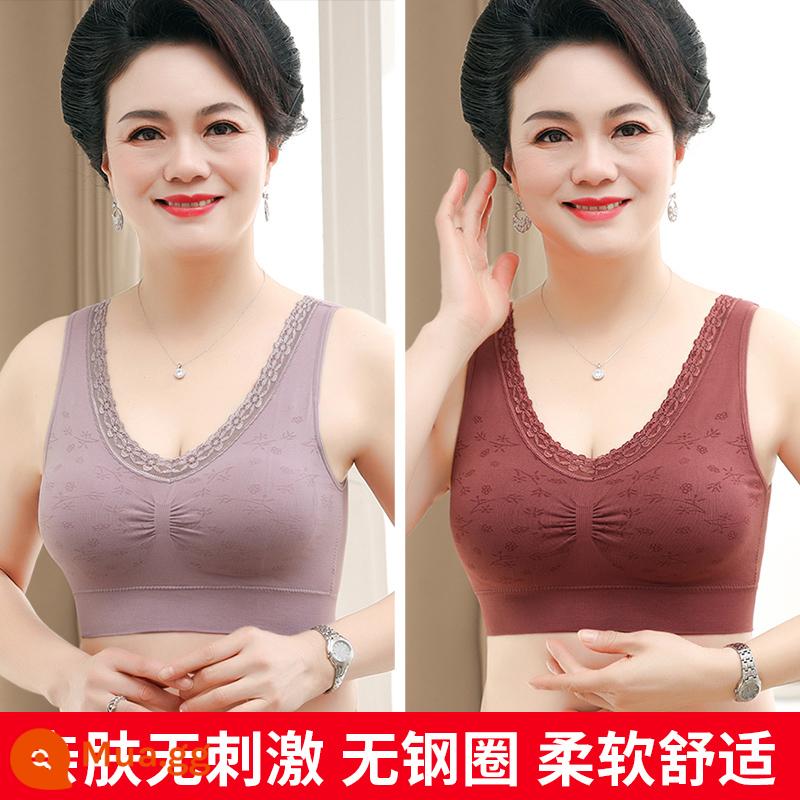 Áo ngực kiểu vest của mẹ có đệm ngực một trong những đồ lót lưng đẹp không có gọng thép áo ngực cotton nguyên chất cho phụ nữ trung niên và cao tuổi - 0317 (khoai môn tím + táo tàu đỏ)