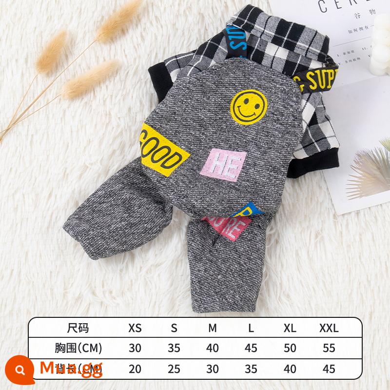 Quần áo cho chó mùa thu và mùa đông ấm áp cho chó nhỏ quần áo bốn chân dày Teddy VIP Schnauzer Quần áo thú cưng Bichon - nụ cười màu xám