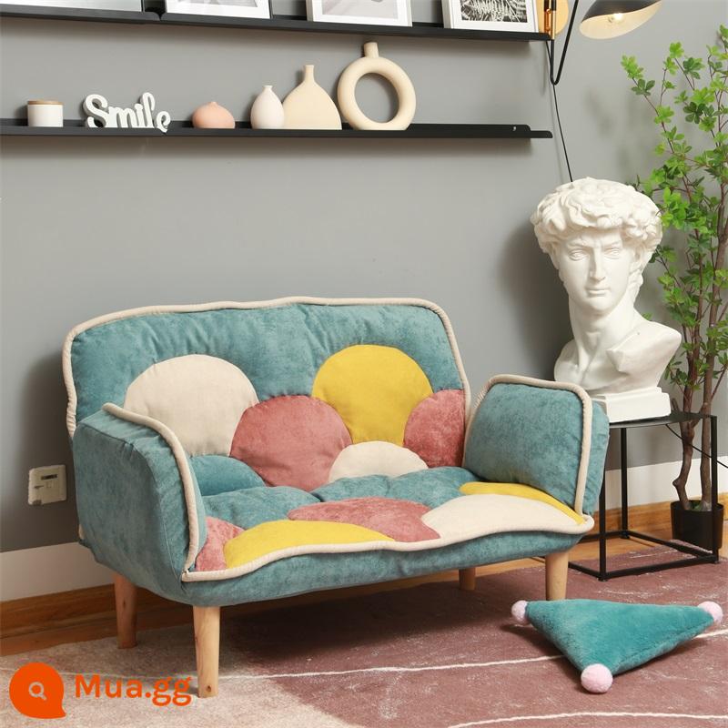 Bạn có thể ngủ hoặc nằm xuống! Sofa lười gấp chiếu tatami giường đơn đôi ghế căn hộ nhỏ ban công phòng ngủ - Sofa gỗ hoa xanh đôi bằng vải cotton và vải nhung dạng hạt