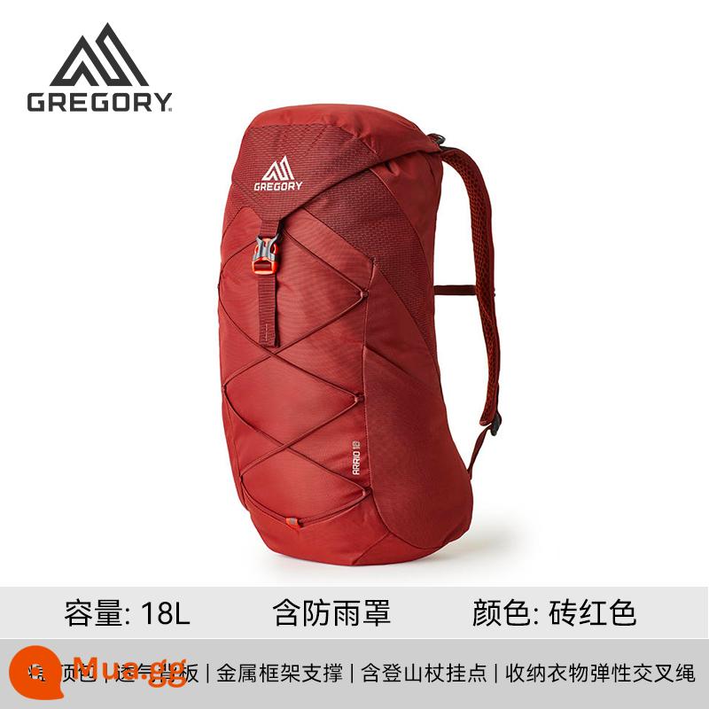 GREGORY Gregory 18L 22L Mountain ARRIO ba lô thoáng khí du lịch thể thao ngoài trời mùa hè - 18 lít - đỏ gạch