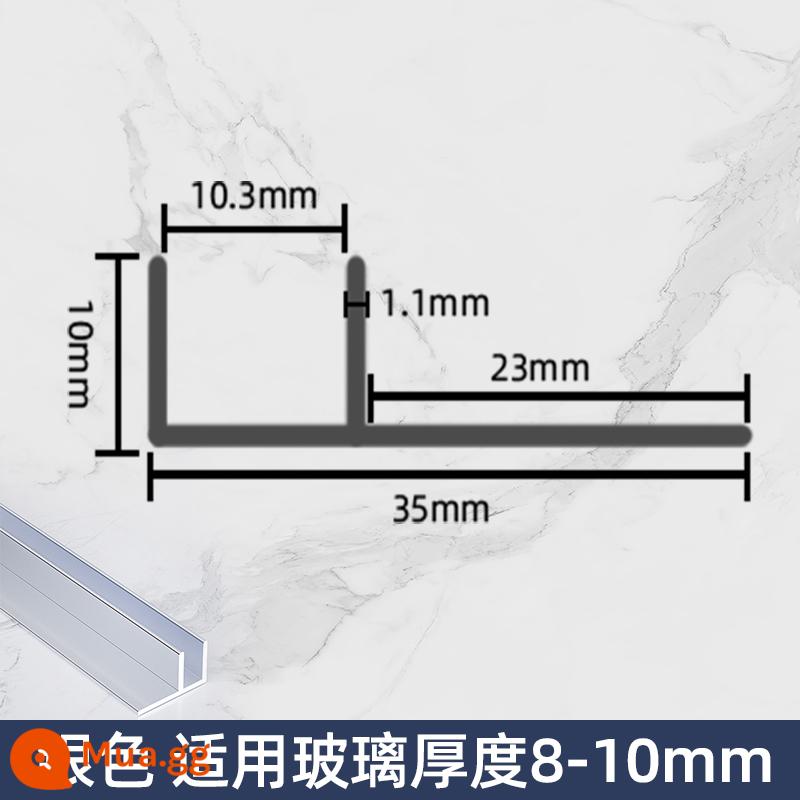 Hợp kim nhôm F-slot vách ngăn phòng trang điểm phòng tắm khe cắm thẻ kính nhúng sẵn Dải cạnh hình chữ U Dải cạnh gạch - Bạc thông thường-(áp dụng cho kính có độ dày 8-10mm)-đường kính trong 10,3mm