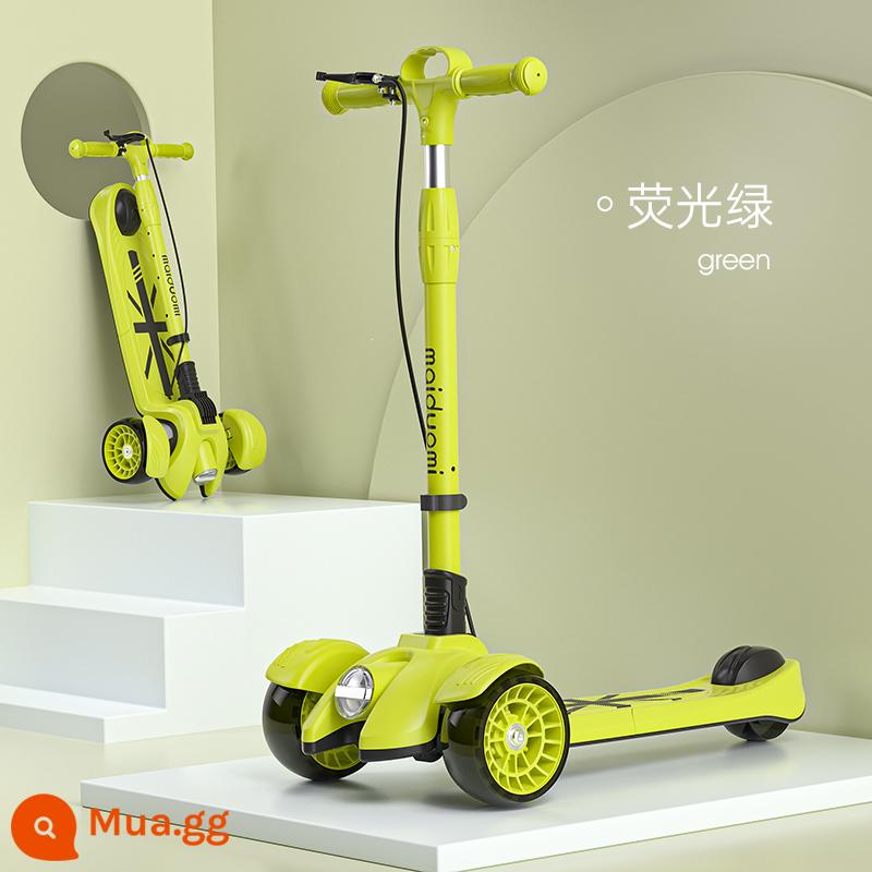 Xe Scooter Maidomi trẻ em 3-6-12-10 tuổi trên 8 bé trai và bé gái ván trượt gấp trơn - Màu xanh huỳnh quang/Phanh đôi phía trước và phía sau/có sẵn cho trẻ 3-18 tuổi/mẫu gập