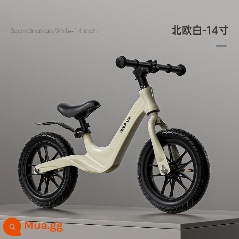 Maidomi xe thăng bằng trẻ em 1-3-6 tuổi xe trượt scooter cho bé tập đi xe đạp trẻ em không có bàn đạp xe tay ga - Màu trắng Bắc Âu/phiên bản thi đấu 14 inch/khung hợp kim magie hàng không + bộ đồ bảo hộ 7 món