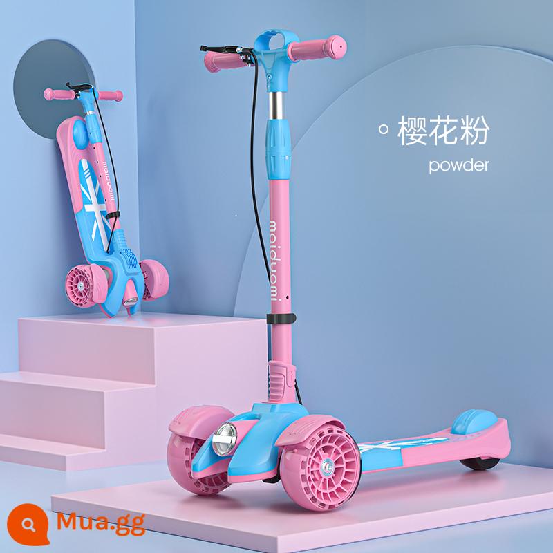 Xe Scooter Maidomi trẻ em 3-6-12-10 tuổi trên 8 bé trai và bé gái ván trượt gấp trơn - Màu hồng Sakura/Phanh đôi phía trước và phía sau/có sẵn cho trẻ 3-18 tuổi/mẫu gấp