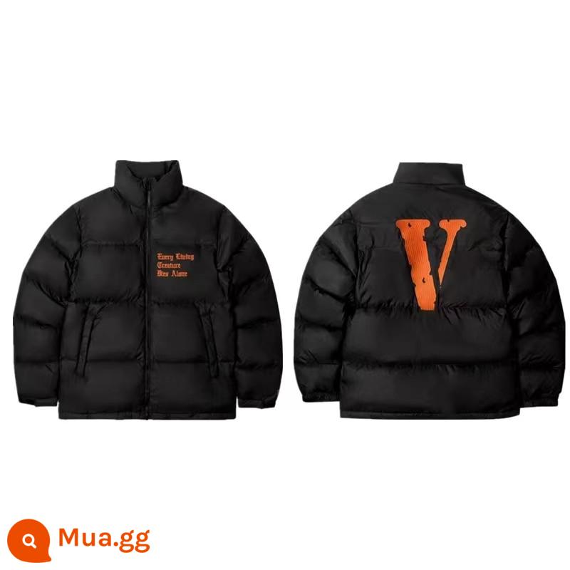 VLONE áo khoác lông vũ nam và nữ cùng phong cách lưng chữ V lớn thêu chữ áo khoác lông vũ nữ mùa đông ngắn dày dặn - Big V phía sau màu đen và màu cam