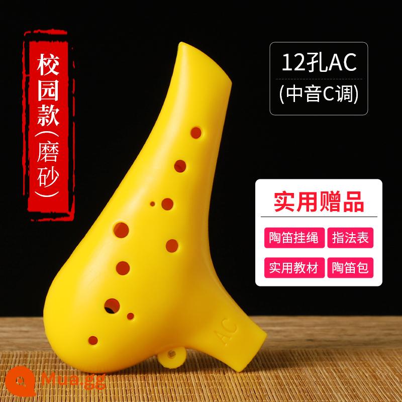 Nhạc cụ Ocarina Sáo ac-tuned 12 lỗ học sinh tiểu học Học sinh tiểu học bằng nhựa 12 lỗ mới bắt đầu học sinh tiểu học trẻ em đặc biệt - [Mẫu khuôn viên trường] Nhựa Ocarina màu vàng mờ + Quà tặng