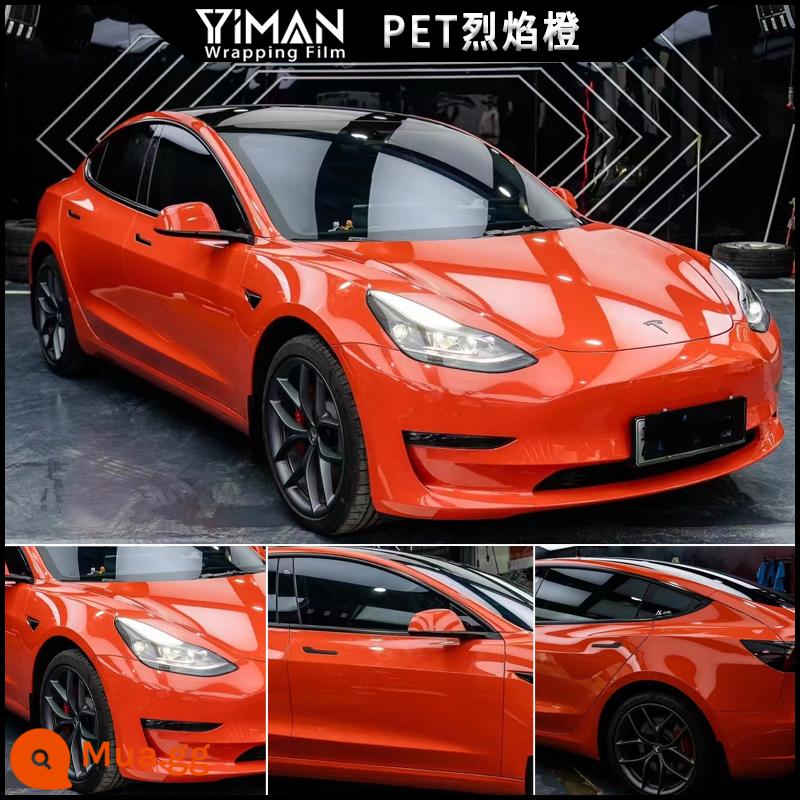 Tesla model3Y Gốm Đen Chiến Binh Đổi Màu Phim Toàn Xe Kim Loại Lỏng Bạc Porsche Sơn Iceberry Bột - Sơn PET ngọn lửa màu cam [xây dựng trọn gói xe]