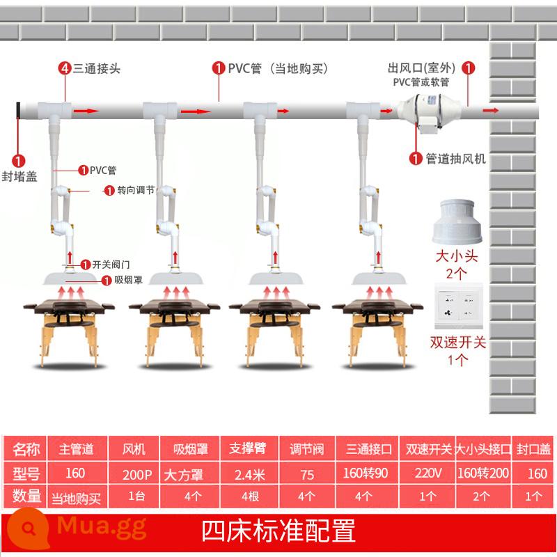 Hệ thống hút khói Moxibustion Máy hút khói Máy lọc hộ gia đình di động Hội trường sức khỏe Ống xả khói Hàn hút ống hút thuốc - 4 giường 200P tay đỡ-vỏ vuông lớn