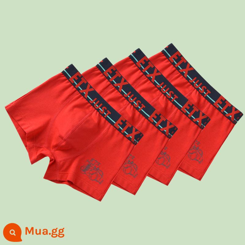 Quần lót boxer cotton nguyên chất cho trẻ em bé trai loại A quần short màu đỏ dành cho bé trai và thanh thiếu niên - GB024 Big Red#Cotton nguyên chất#4 Gói