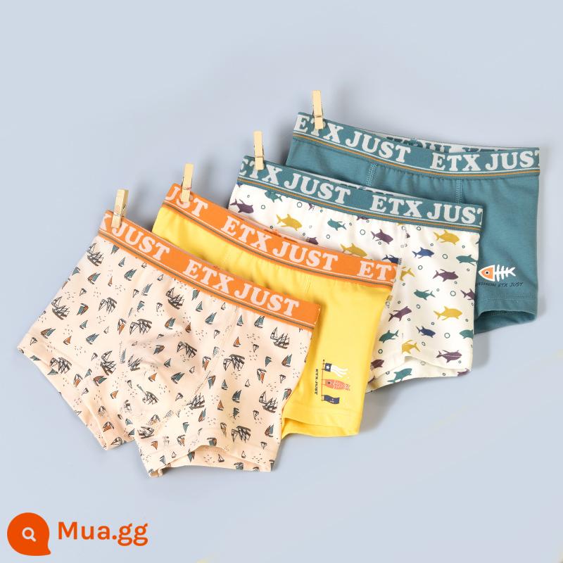 Quần lót boxer cotton nguyên chất cho trẻ em bé trai loại A quần short màu đỏ dành cho bé trai và thanh thiếu niên - GB049 Marine Style#Pure Cotton#Gói 4