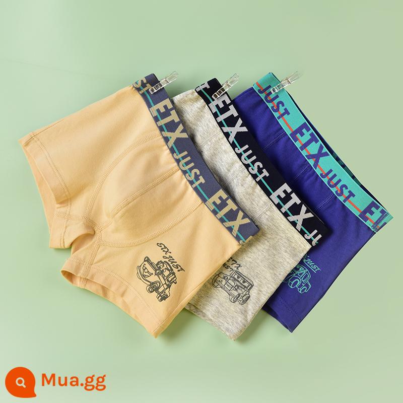 Quần lót boxer cotton nguyên chất cho trẻ em bé trai loại A quần short màu đỏ dành cho bé trai và thanh thiếu niên - GB024 xanh tím + mơ + xám hoa #pure cotton #3 gói