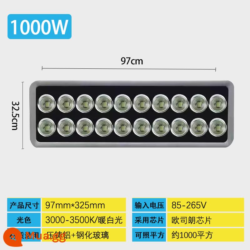 Đèn Pha LED Ngoài Trời Chống Nước Đèn Pha Tìm Kiếm Sân Bóng Rổ 300W 400W Đèn Pha Công Trường Chiếu Sáng Vuông Chiếu Ánh Sáng - 1000W-ánh sáng trắng ấm-nguồn sáng OSRAM chính hãng-phạm vi chiếu xạ rộng-độ sáng tăng 50%-bảo hành 5 năm