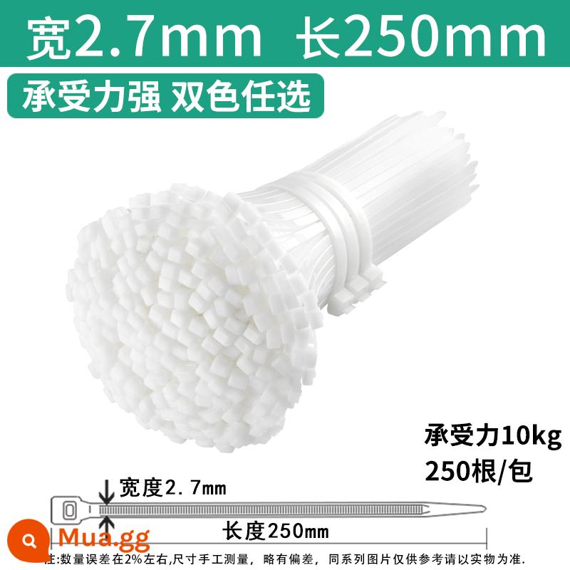 Dây buộc cáp bằng nhựa nylon màu đen và trắng khóa tự khóa đai cáp dây ràng buộc dây căng mạnh đai buộc cố định đai cáp - 4*250 trắng 250 dải rộng 2,7