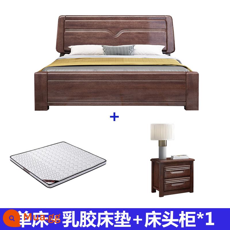 Walnut Solid Wood Giường Trung Quốc hiện đại tối giản 1.8 -meter kép đôi áp suất khí Bắc Âu lưu trữ hộp cao phòng ngủ lớn phòng ngủ chính - Giường đơn + nệm cao su + bàn cạnh giường ngủ * 1