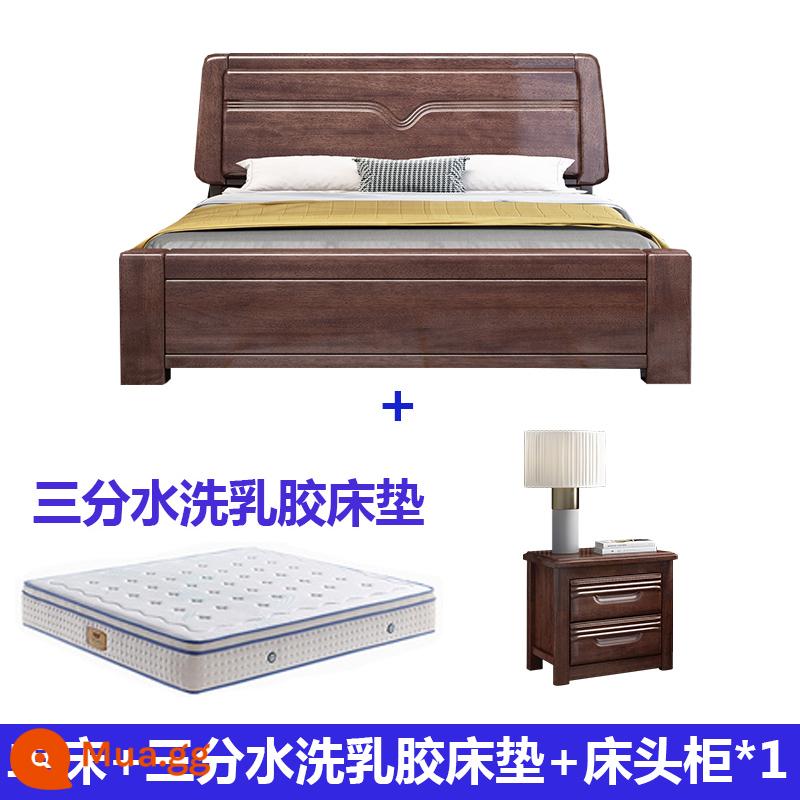 Walnut Solid Wood Giường Trung Quốc hiện đại tối giản 1.8 -meter kép đôi áp suất khí Bắc Âu lưu trữ hộp cao phòng ngủ lớn phòng ngủ chính - Giường đơn + nệm cao su đã giặt ba phần tư + bàn đầu giường *1