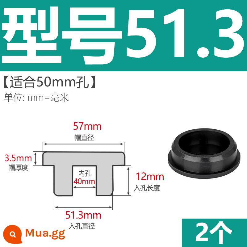 T-hình silicone cắm không thấm nước niêm phong chặn cắm cao su lỗ cắm cao su mềm cắm lỗ tròn cắm nhựa cắm ống cắm cắm bìa - Model 51.3 (thích hợp cho lỗ 50mm) đen/2 chiếc