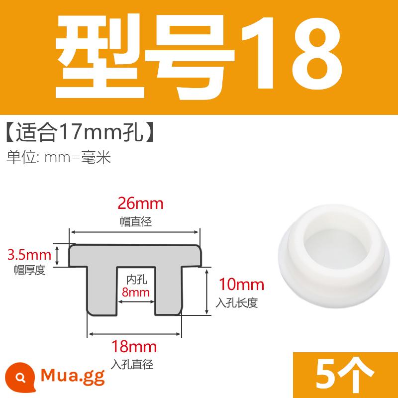 T-hình silicone cắm không thấm nước niêm phong chặn cắm cao su lỗ cắm cao su mềm cắm lỗ tròn cắm nhựa cắm ống cắm cắm bìa - Model 18 (phù hợp với lỗ 17mm) màu trắng/5 chiếc