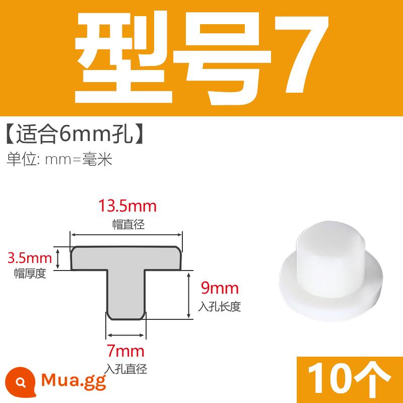 T-hình silicone cắm không thấm nước niêm phong chặn cắm cao su lỗ cắm cao su mềm cắm lỗ tròn cắm nhựa cắm ống cắm cắm bìa - Model 7-Rắn (thích hợp cho lỗ 6 mm) màu trắng/10 miếng